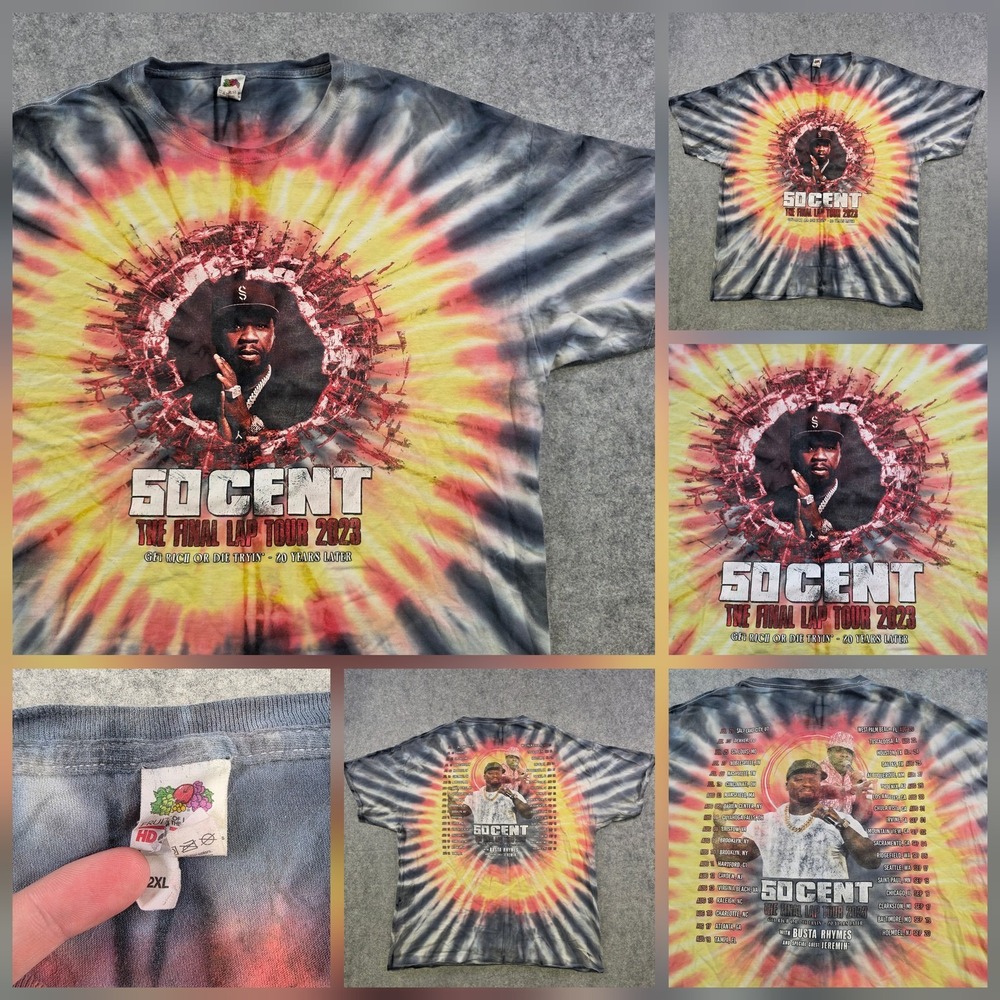 50 Cent Final Lap Tour T Shirt Mens 2XL Tie Dye 2023 Tour Dates Graphic Tee